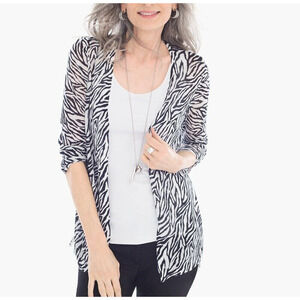 Chico's Animal Print Side Ruched Cardigan Size Large / 2 Open Front Stretch